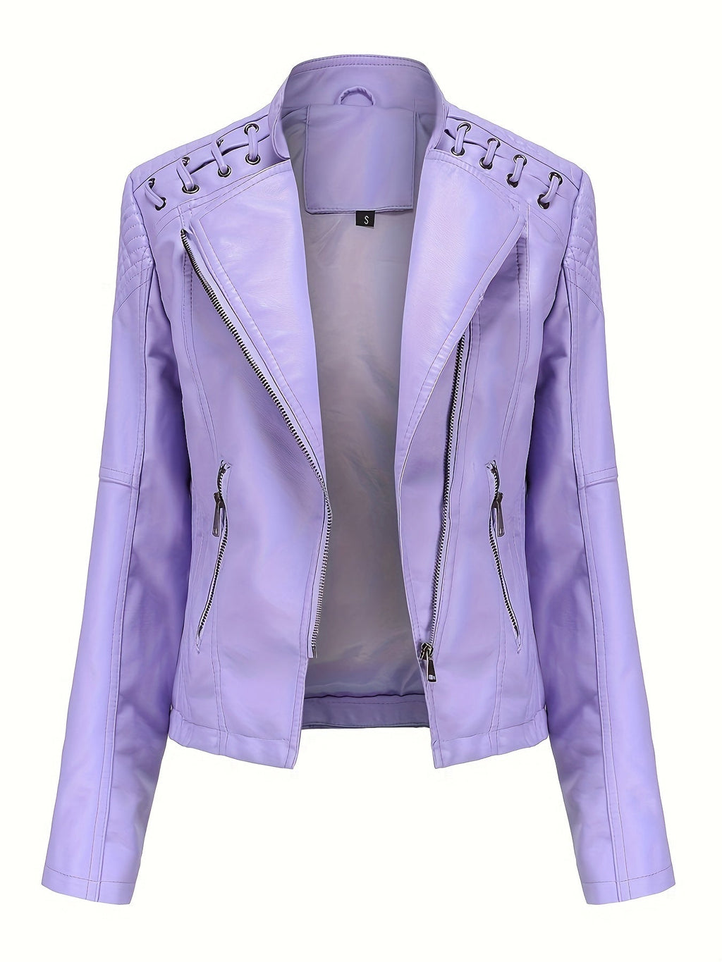Women's cropped leather-look biker jacket with asymmetric zip