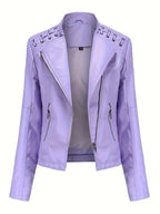 Women's cropped leather-look biker jacket with asymmetric zip