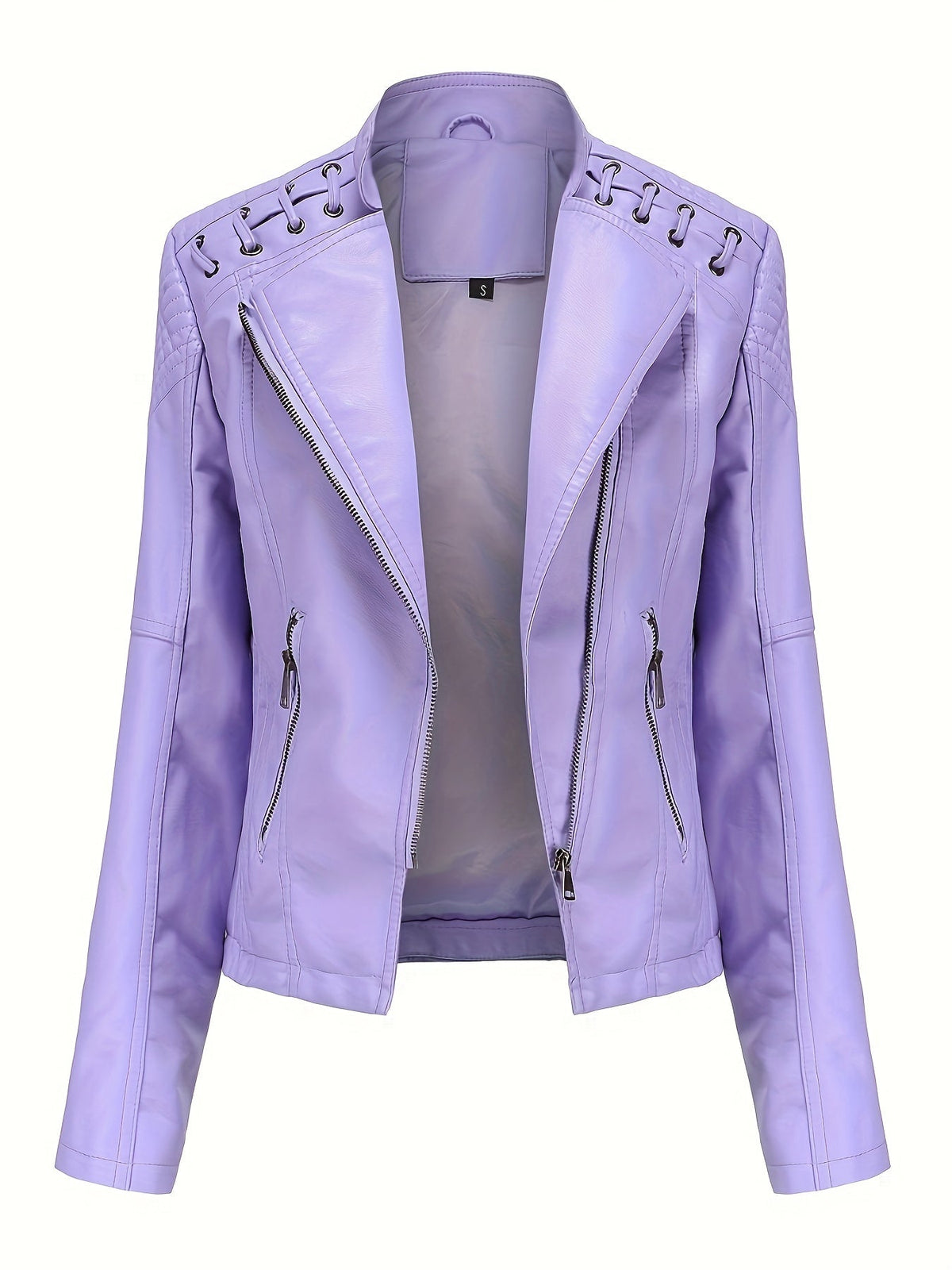 Women's cropped leather-look biker jacket with asymmetric zip