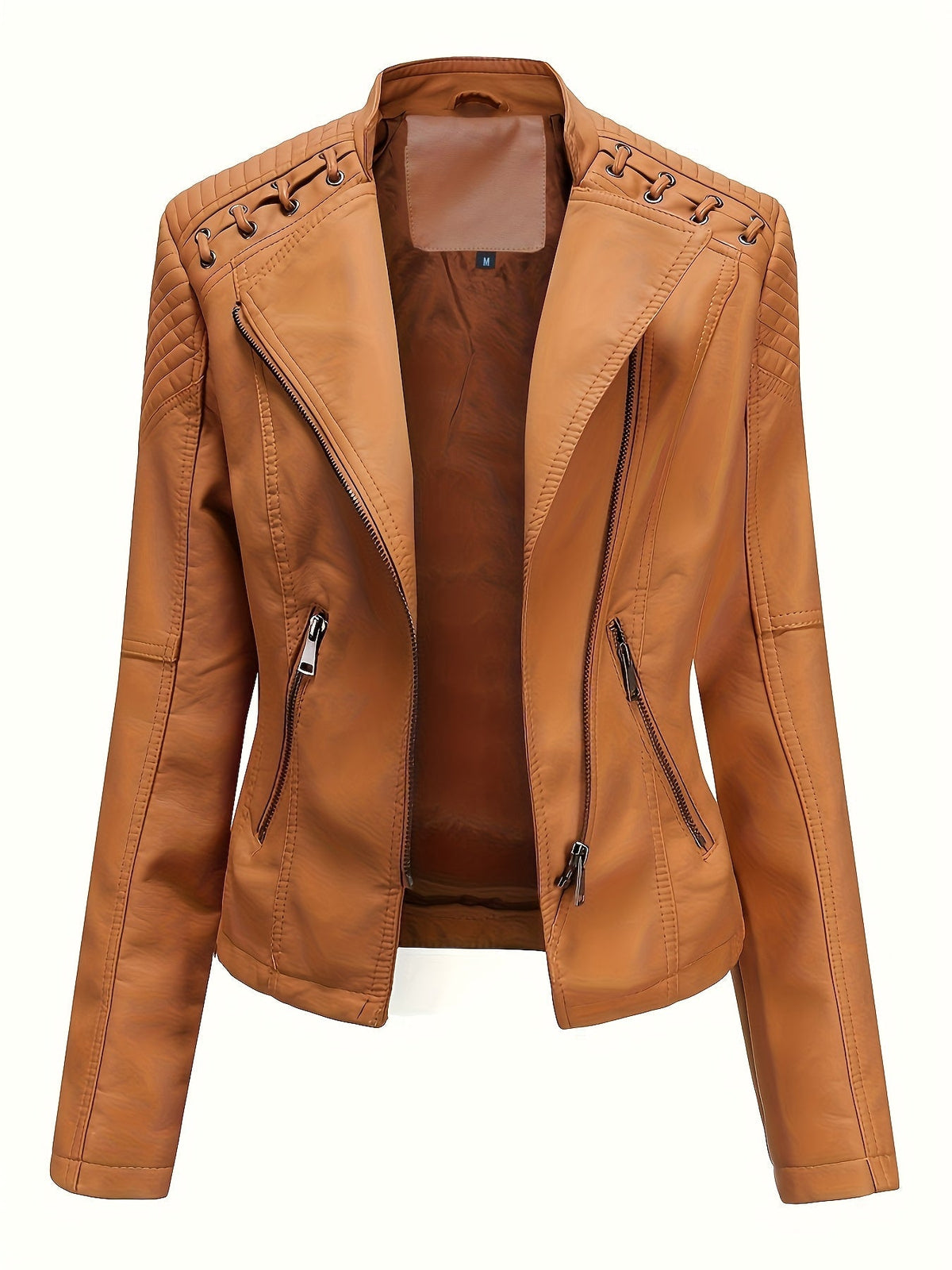 Women's cropped leather-look biker jacket with asymmetric zip