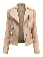 Women's cropped leather-look biker jacket with asymmetric zip