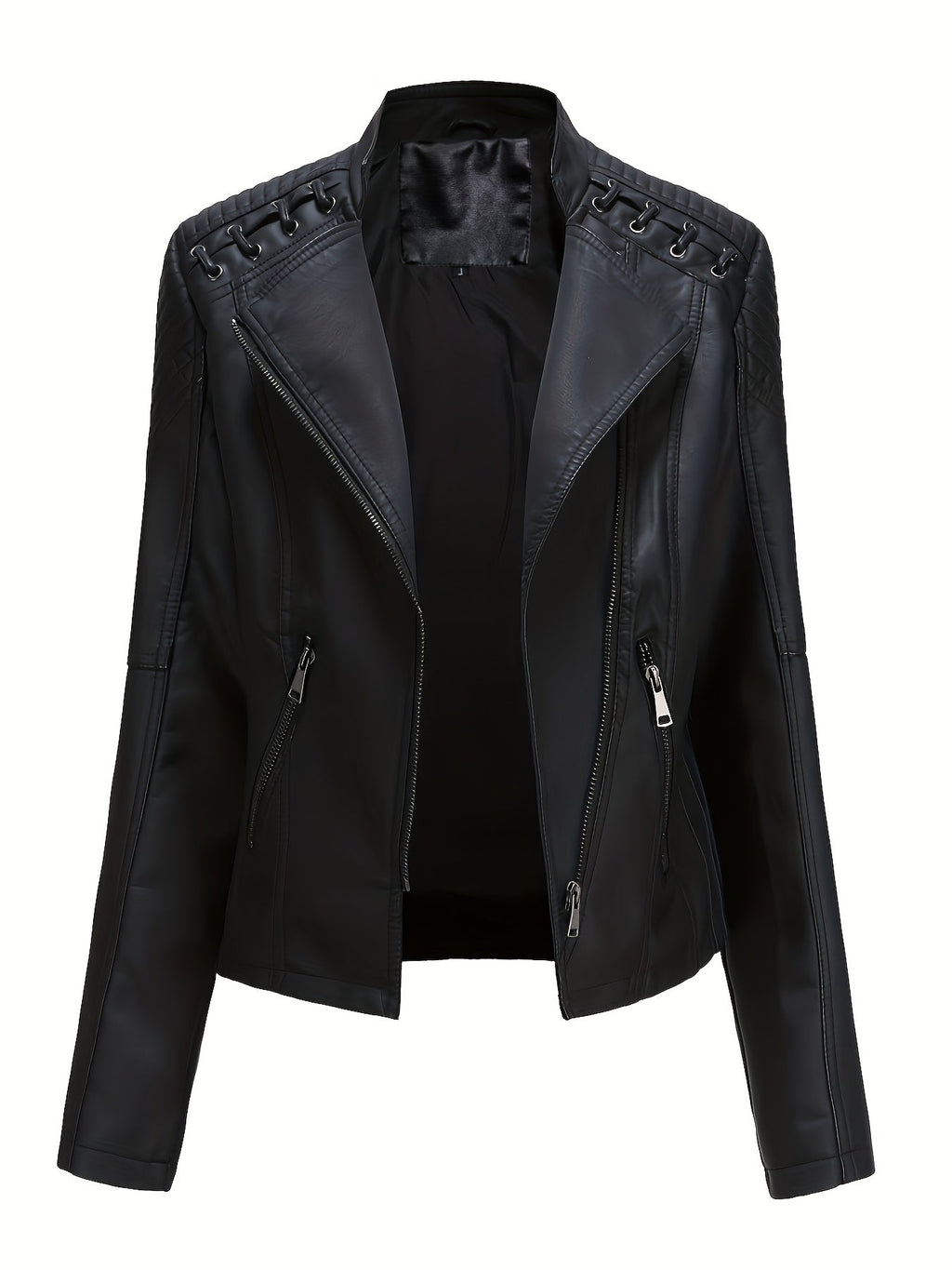 Women's cropped leather-look biker jacket with asymmetric zip