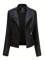 Women's cropped leather-look biker jacket with asymmetric zip