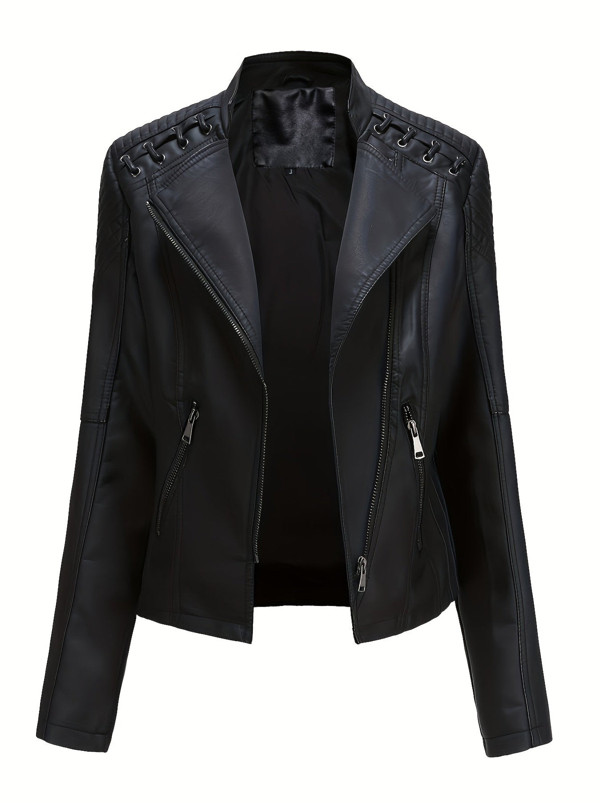 Women's cropped leather-look biker jacket with asymmetric zip
