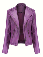 Women's cropped leather-look biker jacket with asymmetric zip