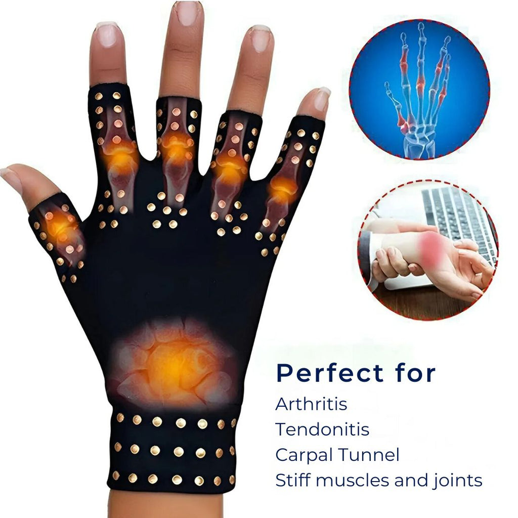 ThermaFlex Fingerless Arthritis Gloves | Magnetic Compression Gloves for Arthritis Pain Relief - Improved Circulation - 