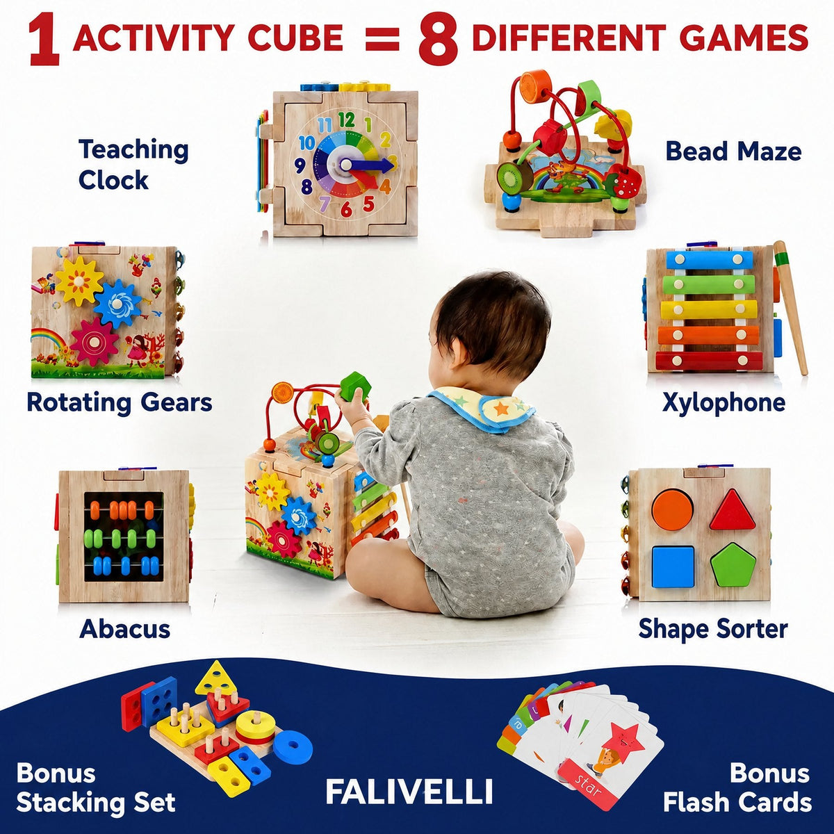 MINDBLOX – 8-in-1 Wooden Montessori Learning Cube for Toddlers with Educational Games