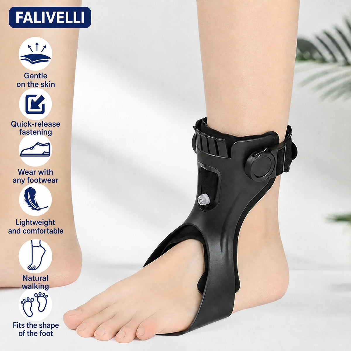 Adjustable orthopaedic support for foot drop with breathable lining and ankle stabilisation
