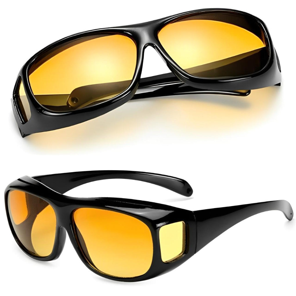 Night driving glasses with amber lenses and side lenses