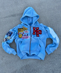 Men's streetwear zip up hoodie with embroidered patches