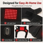 Wearable red light therapy sleeve for dogs, used for home care of the lower back and hind legs/hips.