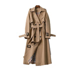 Women's long double-breasted trench coat with belt