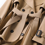 Women's long double-breasted trench coat with belt