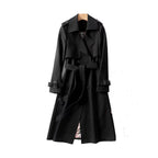 Women's long double-breasted trench coat with belt