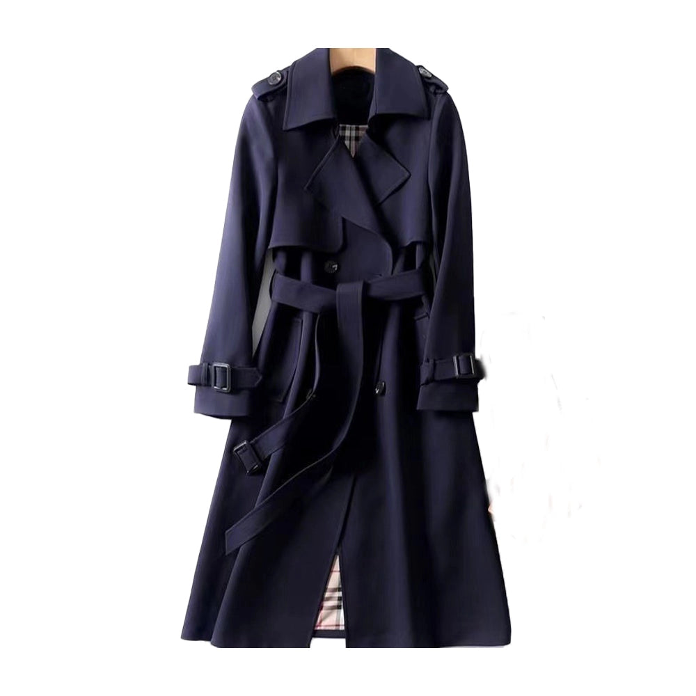 Women's long double-breasted trench coat with belt