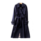 Women's long double-breasted trench coat with belt