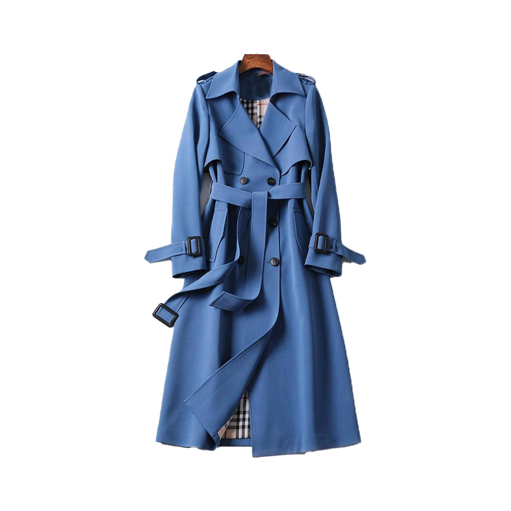 Women's long double-breasted trench coat with belt