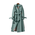 Women's long double-breasted trench coat with belt