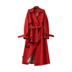 Women's long double-breasted trench coat with belt