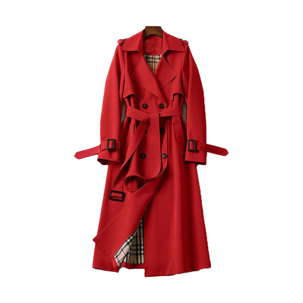 Women's long double-breasted trench coat with belt