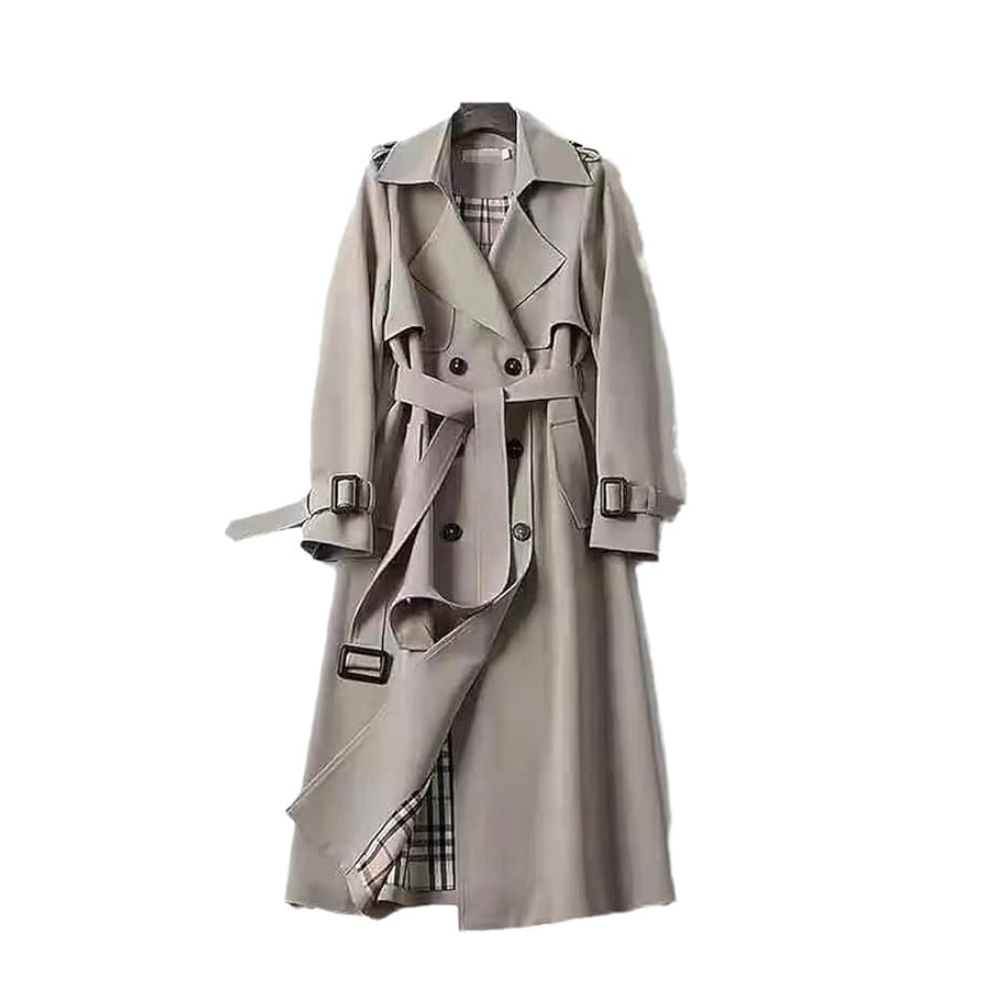 Women's long double-breasted trench coat with belt