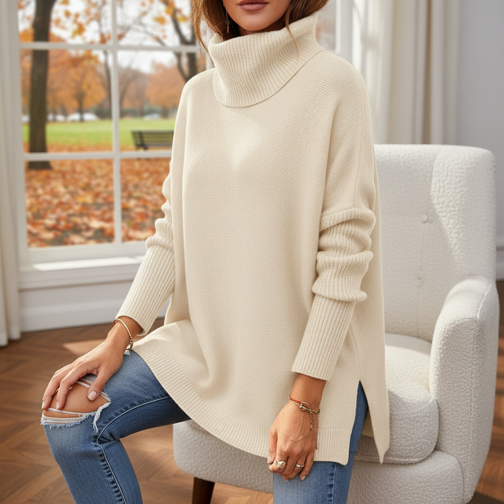 Women's oversized knitted roll neck jumper