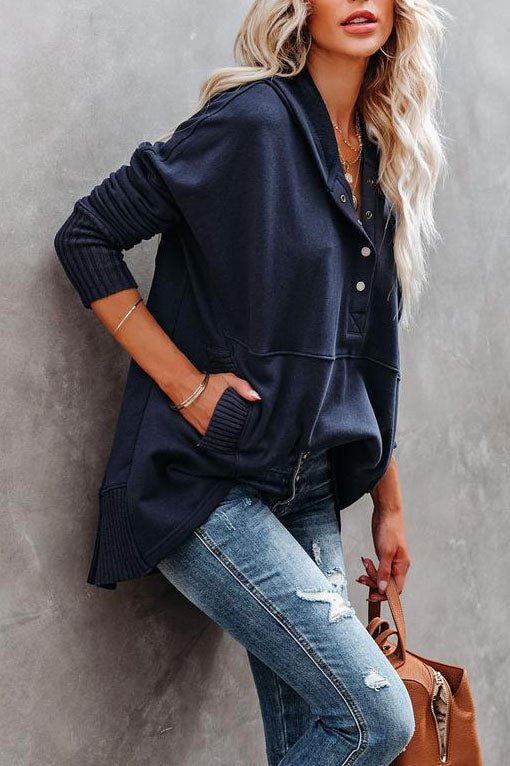 Women's longline oversized hoodie with press-stud neckline