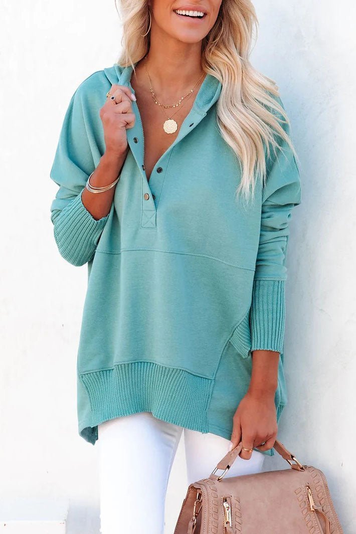 Women's longline oversized hoodie with press-stud neckline